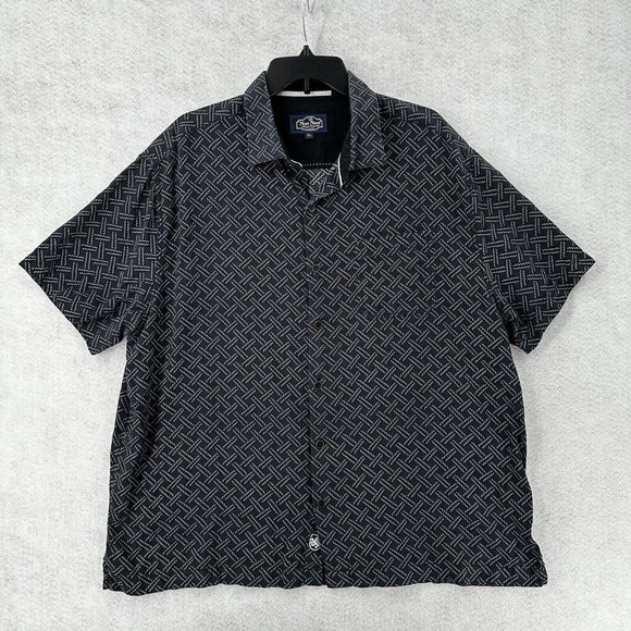 Nat Nast Button Up Shirt Mens XL Dark Blue Pocket Silk Blend Short‎ Sleeve Camp - Picture 1 of 14